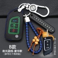 东风风神ax7钥匙套风神AX5 AX4 AX3 A30风度MX5汽车钥匙包扣 B款折叠[夜光蓝线]豪华款