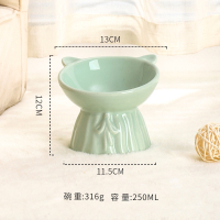 可爱猫碗陶瓷倾斜高脚猫盆狗碗饮水宠物碗食盆 可爱公主款绿色