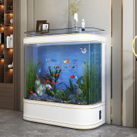 2022轻奢简约现代鱼缸客厅家用圆形落地中大型米妮玻璃生态水族箱