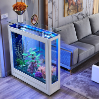 米妮轻奢鱼缸客厅小型大型沙发边隔断屏风落地家用玻璃水族箱2022新款