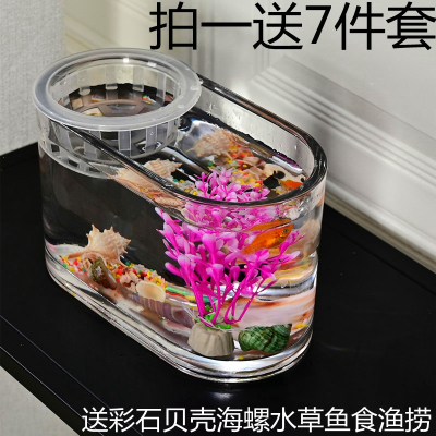 一次成型小鱼缸米妮玻璃长方形透明养孔雀鱼客厅电视柜摆放玻璃鱼缸