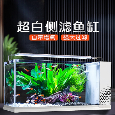 米妮鱼缸客厅小型侧滤制氧用超白生态桌面玻璃养造景金鱼斗鱼