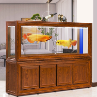 米妮中式鱼缸客厅屏风底过滤大型龙鱼缸家用隔断懒人免换水生态水族箱