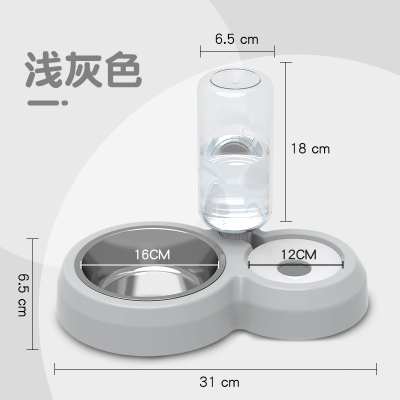 米妮狗盆狗碗猫碗双碗自动饮水食盆狗狗猫咪碗水碗饭盆宠物用品_豪华款浅灰-大号送不锈钢碗隔板_猫狗自动续水