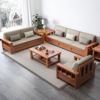 现代简约中式储物沙发组合曼莎佳人经济型木质沙发客厅套装多功能家具