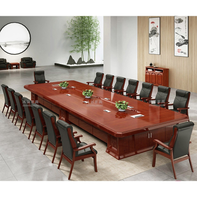 定制新中式烤漆木会议桌手逗椅组合可定制拆卸油漆办公桌条形长桌洽谈桌