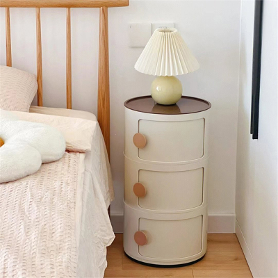 创意圆形简易床头柜小型知渡ins简约现代边几儿童卧室置物架迷你窄柜