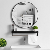 北欧简约浴室镜子知渡带置物架卫生间圆形镜子免打孔壁挂洗手间化妆镜