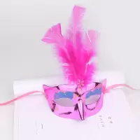 不发光玫红色羽毛面具 10个价|发光面具女假面化妆舞会面具女男半脸万圣节成人派对儿童道具热卖