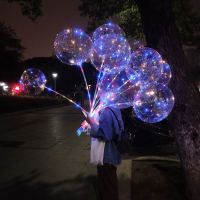 银色50波波球混带灯杆|发光透明波波球带灯杆子卡通气球led彩灯生日装饰手持棒网红气球