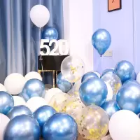 哑光白+金属蓝+金亮片55个 气球+丝带.|告白气球生日装饰场景布置珠光哑光金属亮片汽球装饰生日布置