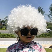 白色爆炸头|儿童彩色爆炸头假发幼儿园婚庆装扮小丑头套表演搞笑道具演出发套