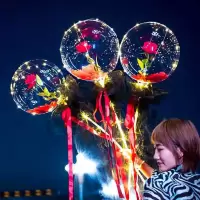 红玫瑰花瓣款 3套[送电池+打气筒]全套|网红透明发光透明波波球花束火爆带灯节日告白夜市摆摊气球