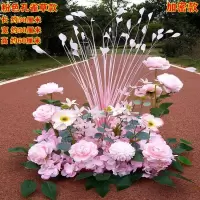 粉色 100厘米长(芒草加密款)|新款婚庆道具孔雀草花排 婚礼地排花路引花 t台长条花仿真绢花艺
