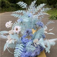 同款蓝色花球|新款婚庆大款地排花仿真绢花成品装饰尤加利花排t台路引婚礼花艺
