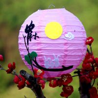 团圆 有灯杆(手提发光)|中秋小灯笼儿童手提发光卡通手工制作材料包幼儿园作业国庆节装饰