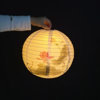 白底荷花图(直径30CM) 无配件|宵节挂饰纸灯笼中国风舞蹈装饰中式古风汉服拍照手提仿古吊灯罩