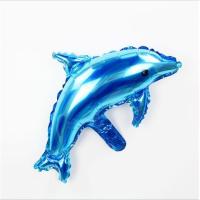 迷你海豚蓝色|卡通铝膜气球海洋主题派对鲨鱼章鱼海马气球超大小丑鱼动物气球
