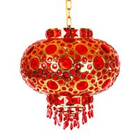 全红 单只30#|铁艺水晶灯笼 福字水晶灯笼 旋转灯笼led 中式吊灯 阳台水晶灯笼