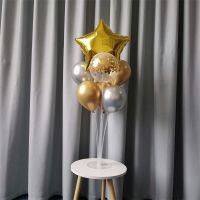 金星星+金银球总高1米|生日快乐黑金气球男孩女孩生日装饰场景布置桌飘地飘支架仿飘空