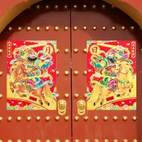 大号门神[款式随机]|2021牛年新年立体福字生肖贴年画对联财神门神过年装饰用品静电贴