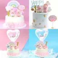 宝宝生日蛋糕烘焙装饰粉色天使翅膀小猪摆件儿童派对节庆装扮