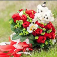 小熊抱抱款|新娘仿真玫瑰手捧花 结婚花球婚纱照拍摄道具 婚礼花束 婚庆用品