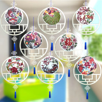 木片8个+春夏秋冬双面材料包|幼儿园走廊教室创意生肖吊饰木质白胚传统礼仪挂饰复古中国风脸谱