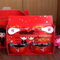 不锈钢碗+木筷+陶瓷勺|喜碗 筷子 敬酒 茶杯 酒杯婚庆用品套装 结婚道具 婚礼