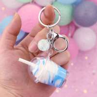 浅蓝色蓝色冰淇淋+珠|网红珍珠奶茶杯挂件仿真食物冰淇淋饮料钥匙扣甜品书包挂饰少女心