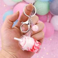 红色红色冰淇淋+珠|网红珍珠奶茶杯挂件仿真食物冰淇淋饮料钥匙扣甜品书包挂饰少女心