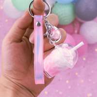 粉色冰淇淋+珠+绳|网红珍珠奶茶杯挂件仿真食物冰淇淋饮料钥匙扣甜品书包挂饰少女心