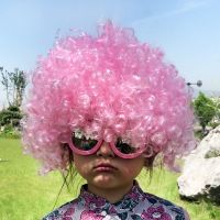 淡粉色爆炸头|儿童彩色爆炸头假发幼儿园婚庆装扮小丑头套表演搞笑道具演出发套