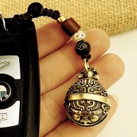 饕鬄铃铛+金刚结菩提绳|纯铜创意饕餮铃铛钥匙扣挂饰男士汽车钥匙链挂件个性黄铜吊坠礼物