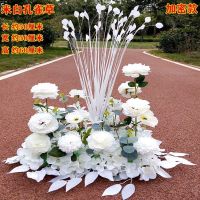 米白(孔雀草款) 50厘米(加密款)|新款婚庆排花道具t台红色绢花花排装饰大红色路引花 婚礼场景布置