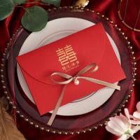 喜字中国红+金丝带(10份装)|2020新款结婚请帖中国风婚礼请柬创意抖音网红中式喜帖邀请函