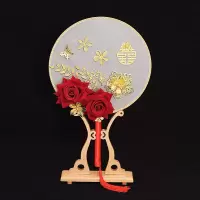 5号扇|新娘金色手捧花结婚新款韩式礼花婚纱影楼拍摄道具白纱花束