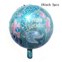 蓝色美人鱼HB气球*5|美人鱼主题卡通生日派对装饰 一次性餐具桌布套装 气球拉旗布置