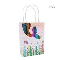 绿色礼品袋|美人鱼主题卡通生日派对装饰 一次性餐具桌布套装 气球拉旗布置