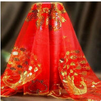 亮片红盖头一个|结婚庆红盖头大红蒙头纱巾盖头头纱披肩新娘陪嫁妆道具蕾丝红盖头