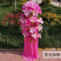 粉加百合|婚庆道具罗马柱路引新款开业花篮引路花绢花婚庆用品婚礼花柱引路