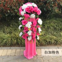 粉加奶白|婚庆道具罗马柱路引新款开业花篮引路花绢花婚庆用品婚礼花柱引路