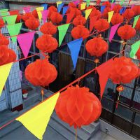 80米五彩旗+30个25#福字灯笼|新年红灯笼挂饰结婚喜庆典灯笼开业装饰灯笼商场布置小纸灯笼挂件