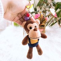 带铃铛黄色|可爱背带小猴子钥匙扣毛绒小挂件生肖猴子包包饰品背包挂饰送男女