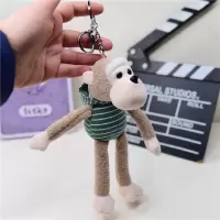 条纹绿色|可爱背带小猴子钥匙扣毛绒小挂件生肖猴子包包饰品背包挂饰送男女