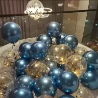 金亮片+金属蓝(主图款) 100个(气筒+彩带+胶点+打结器)|气球装饰生日布置加厚金属气球亮片气球生日装饰场景布置