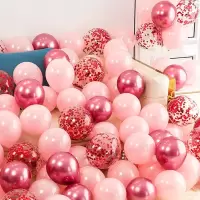 红亮片+珍珠粉+金属红 100个(气筒+彩带+胶点+打结器)|气球装饰生日布置加厚金属气球亮片气球生日装饰场景布置