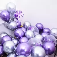 紫亮片+紫+银 20个气球(无赠品)|气球装饰生日布置加厚金属气球亮片气球生日装饰场景布置