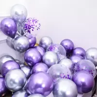 紫亮片+紫+银 50个(送气筒+彩带+胶点+打结器)|气球装饰生日布置加厚金属气球亮片气球生日装饰场景布置