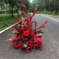 红点金花球直径55公分高55公分|婚庆花排地排花路引花仿真绢花酒店婚礼布置用品装饰长条挂花道具